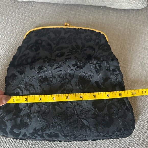 Vintage Coblentz Black Floral Clutch Velvet Burnout Coin Purse Kiss Closure - Picture 10 of 11